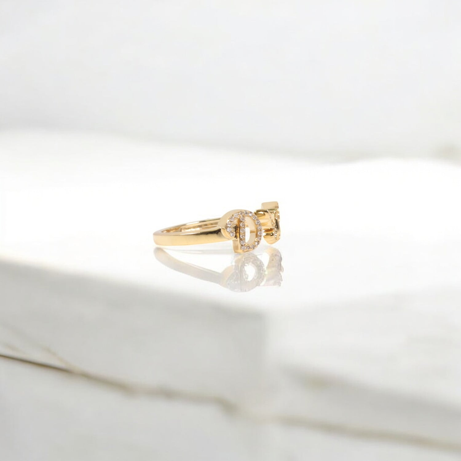 10K YG Diamond Butterfly - Letter D Rings / 2.4gr / Sz 7 / 0.1Wt Dia
