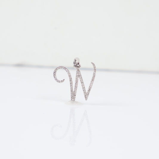 10K WG Diamond Little Letter W Italics Pendant / 1.64gr / 0.5in / D-0.25Ct