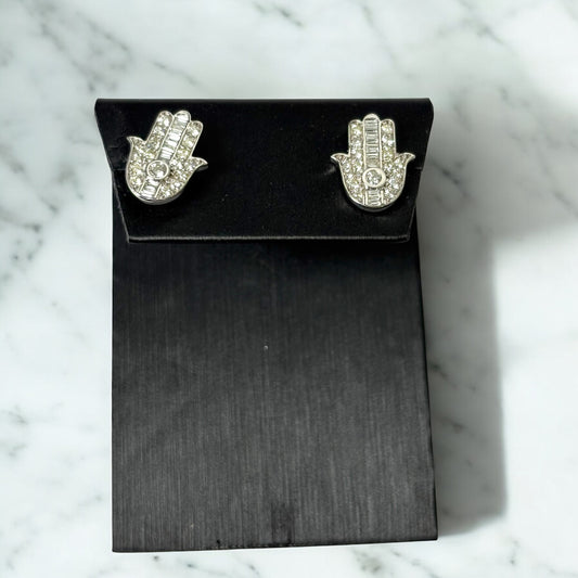 14K White Gold Diamond Hand Stud Earrings 0.92Ct / 2.4gr