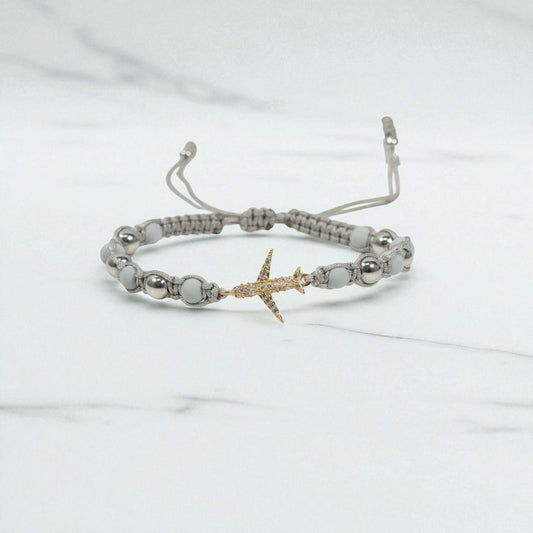 18K 2 Tone Airplane-Smooth Balls Bracelet Tejido / 1.77gr / Adjustable / white zircons