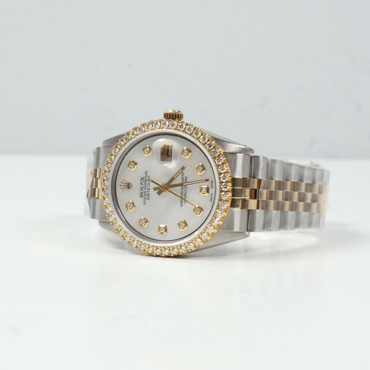 Rolex Datejus Two Tone MOP Dia Dial - Diamond Bezel Watch / 36mm / Wt Dia