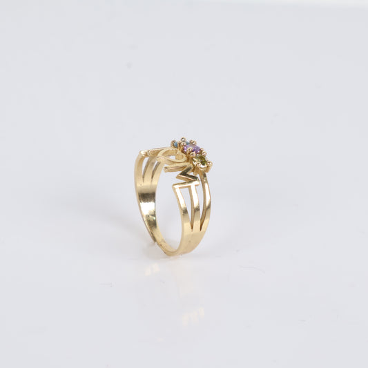 Mom Ring 14K Yellow Gold With Colors Stone / 3.2gr / Size 8