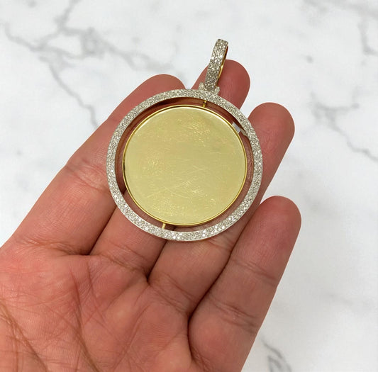 10K Yellow Gold Diamond Memorial Double Photo Pendant 1.19Ct Dia / 18.42gr / 2.3-1.7in