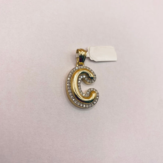 10K Yellow Gold Diamond Letter C  Pendant / 4.8gr