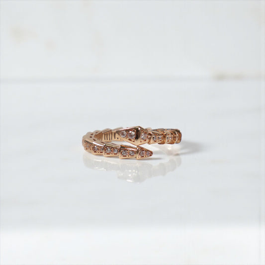 14K RG Snake Rings / 4.5gr / Sz 8 / White Zircons