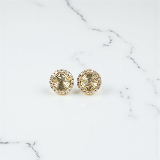 10K YG Diamond - Diamond Cut Circle Stud Earrings / 2.21gr / 9mm / D-0.30Ct