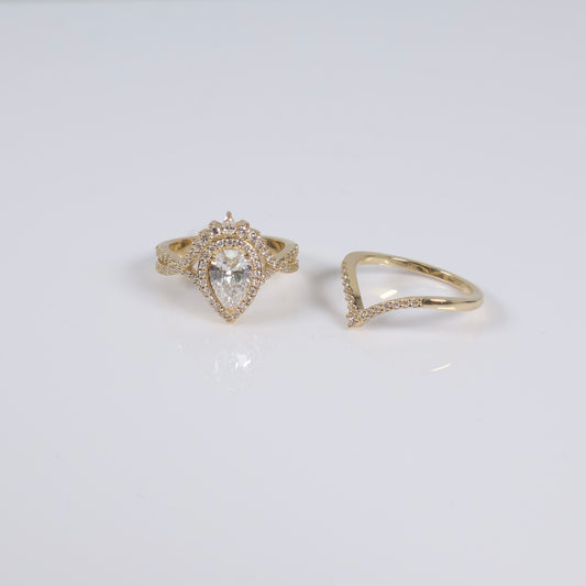 14K YG Lab Diamond Duo Pear Brilliant With Certificate Engagement Ring / 7.87gr / Sz 6 3/4 / 1.07Ct Lab Dia / E / VS1