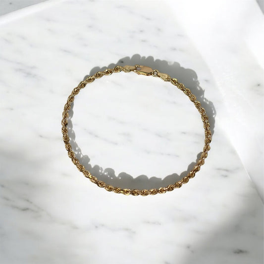 10K YG Rope Bracelet / 5.83 / 3mm / 8in