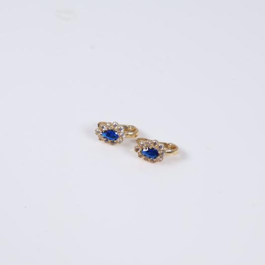 14K Yellow Gold Luxury Stud Earrings With Blue Zircons / 1.2gr