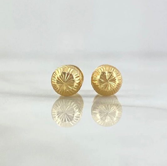 18K Yellow Gold Diamond Cut Ball Stud Earrings / 0.8gr / 6mm