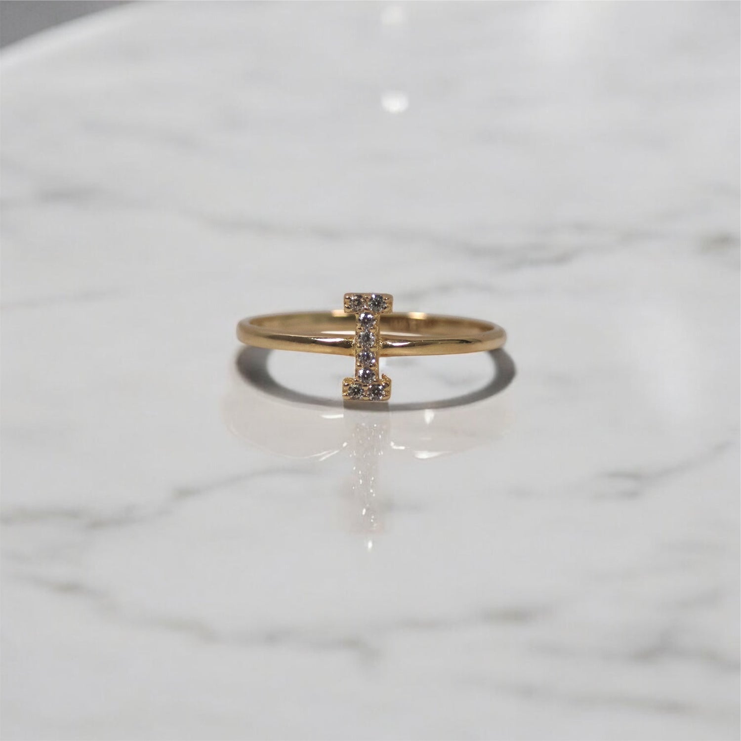 14K YG Letter I Ring / 1.16gr / Sz 7.5