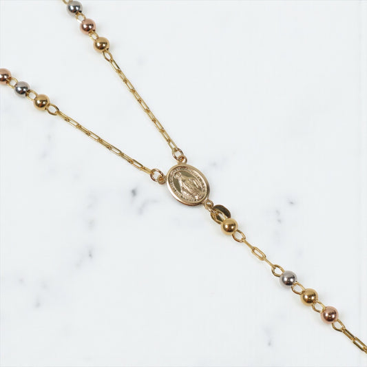 14K 2 Tone Rosary - Smooth Balls Chain / 15.9gr / 4mm / 26in /
