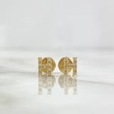 18K Yellow Gold Letter H Stud Earrings With Zircons / 0.7gr / 6mm