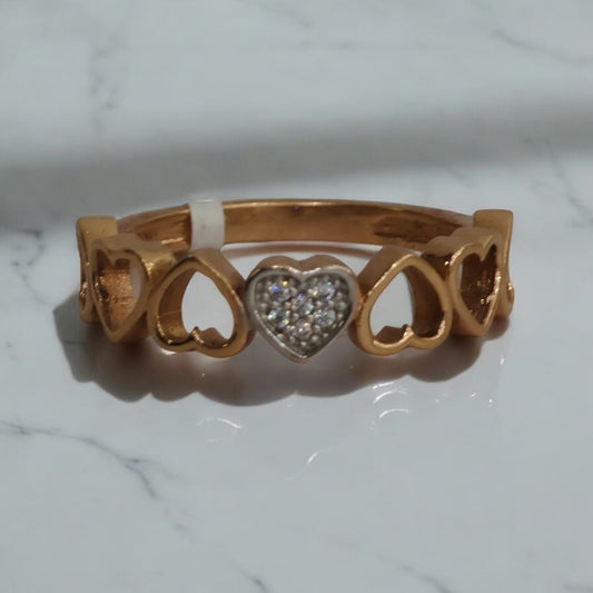 18K Rose Gold Hearts Ring With Zircons / 2.4gr / Size 6 1/2