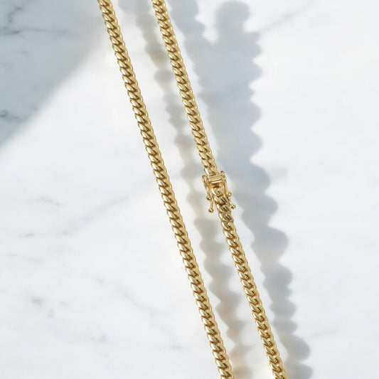 14K YG Micro Cuban Links Chain / 28.41gr / 4mm / 24in /