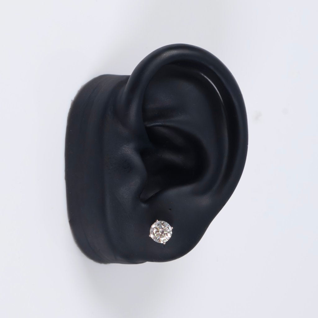 14K WG Lab Diamond Solitaire Round Stud Earrings / 1.28gr / 6mm / 1.50Ct Lab / VS / F