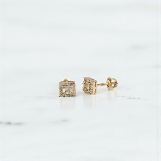 10K YG Diamond Square Fashion Stud Earrings / 1.12gr / 5mm / D-0.25Ct