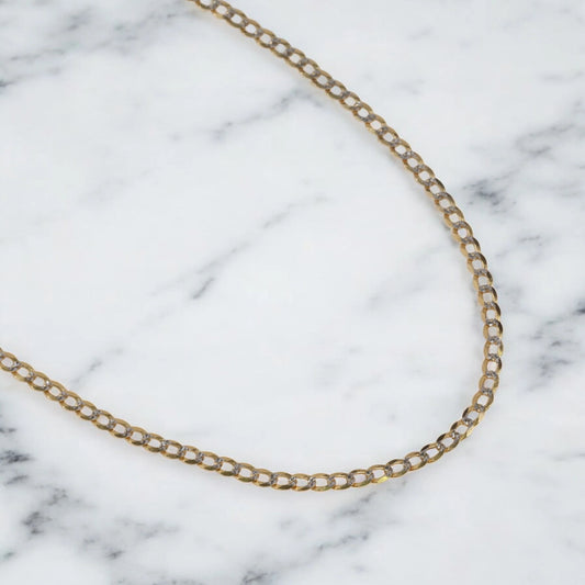 14K Yellow - White Gold American Cuban Link Chain Diamond Cut / 7.2gr / 3.2mm / 22in