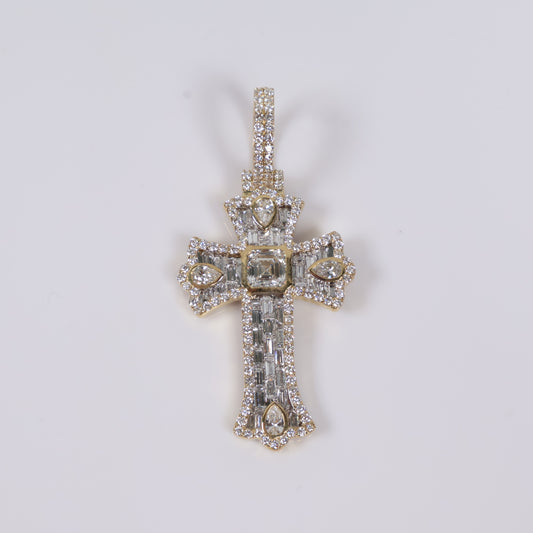 10K 2 Tone Lab Diamond Cross With Certificate Pendant / 6.56gr / 2in / 3.44 CTTW Lab VS / E-F