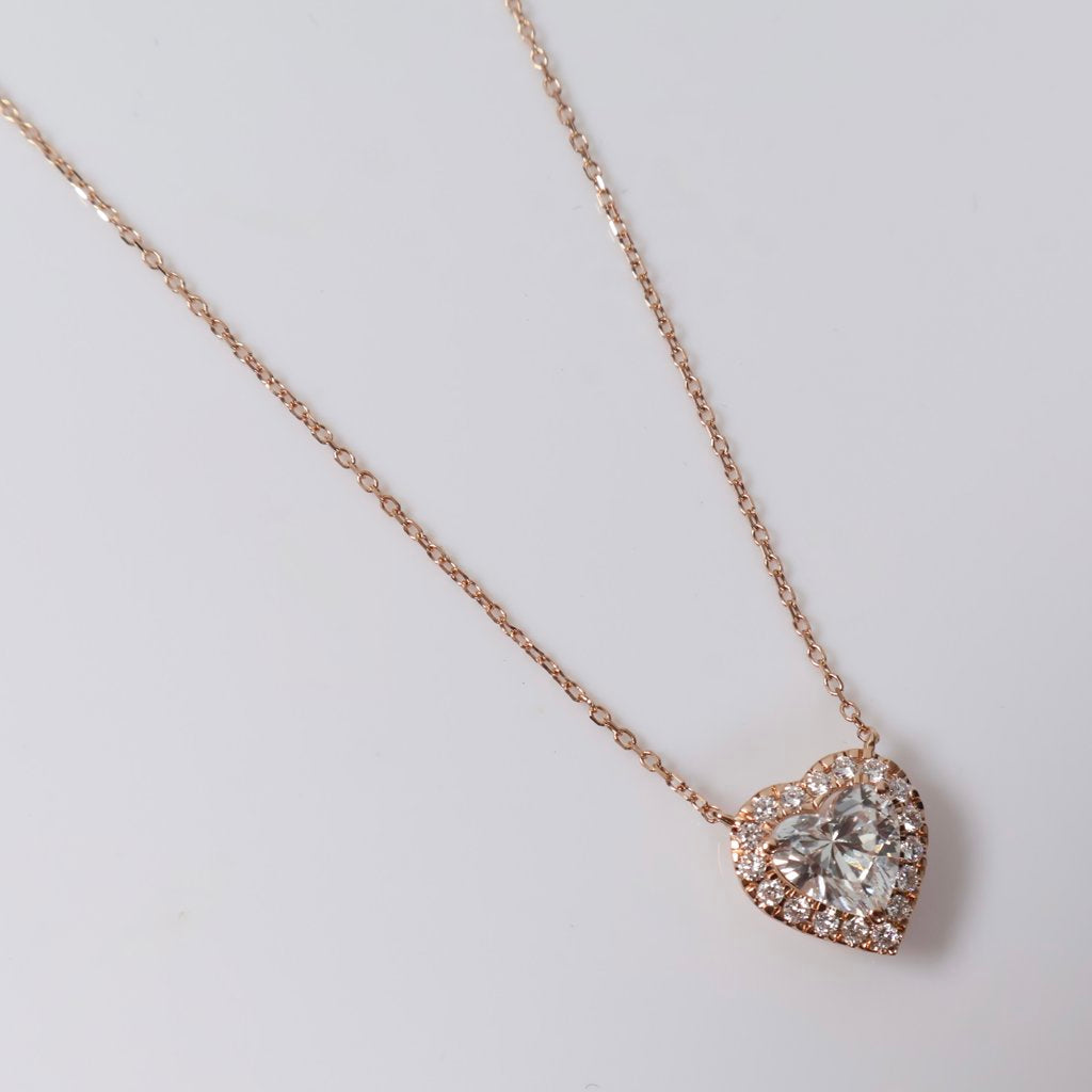 14K RG Lab Diamond Little Heart Set Jewelry / 2.13gr / 1mm / 18in / 1.30Ct Lab / VS / F