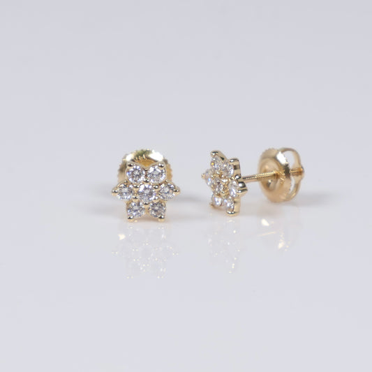 14K YG Lab Diamond Petal Flower Stud Earrings / 1.23gr / 6mm  / 0.46 CTTW Lab VS / E-F