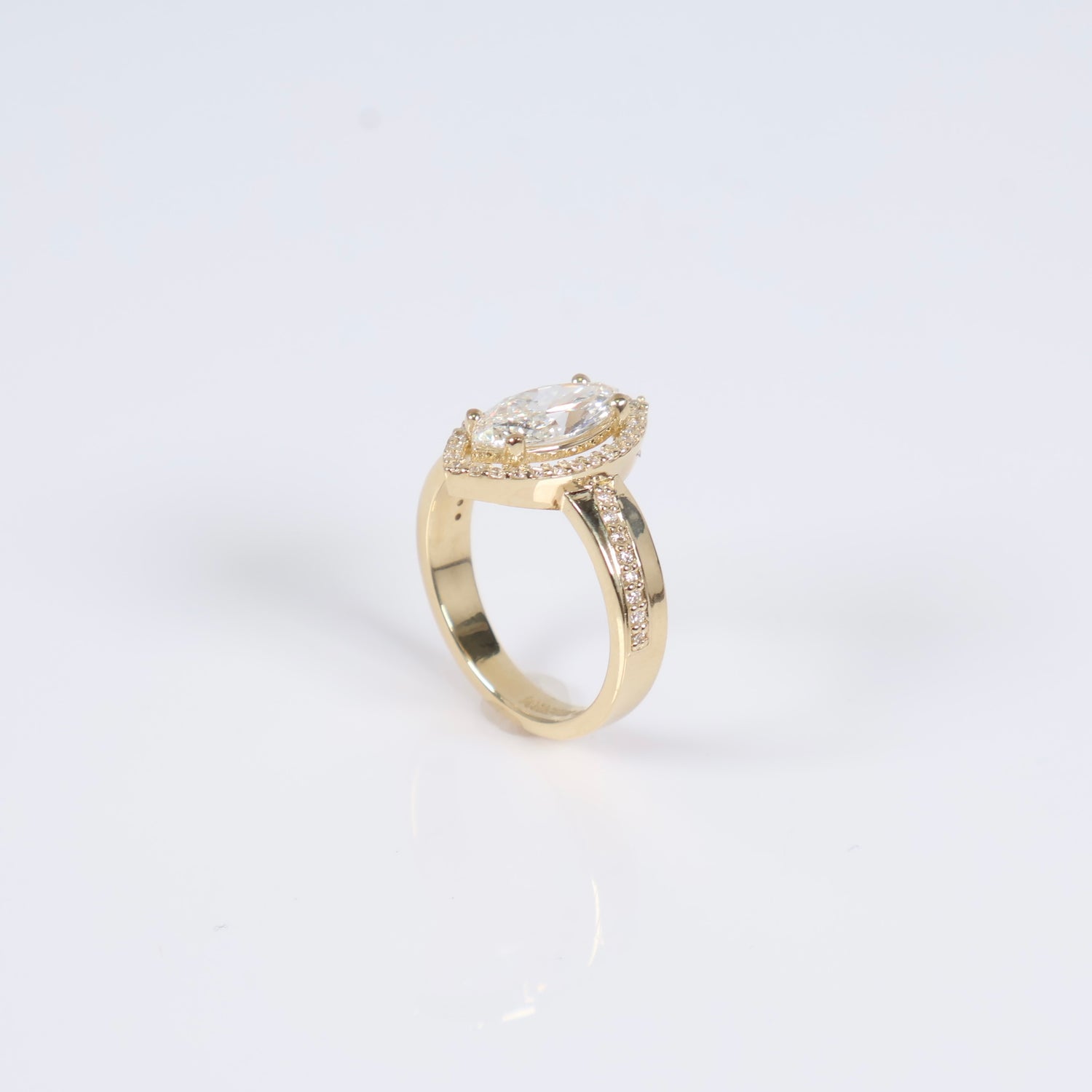 14K YG Lab Diamond Marquise Brilliant Engagement Ring / 5.15gr / Sz 6 3/4 / 1.50Ct Lab Dia / E / VS1