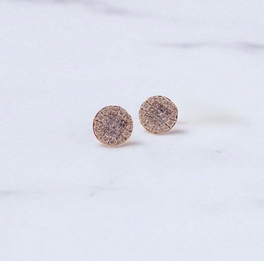 14K Yellow Gold Diamond Circle  Stud Earrings 1.53Ct / 3.22gr