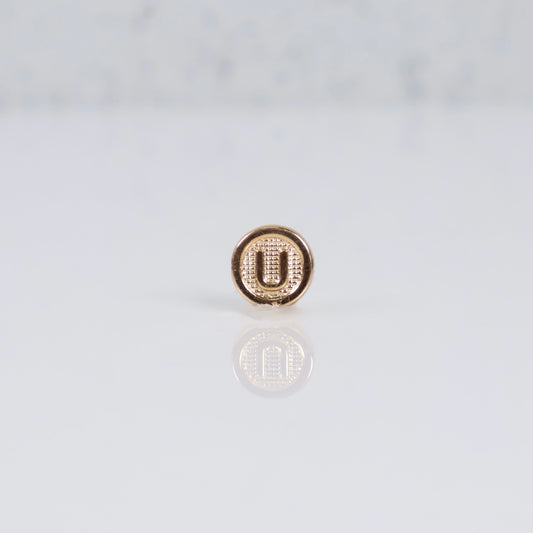 18K YG Letter U Textured Circle Ironwork / 0.2gr / 7mm /
