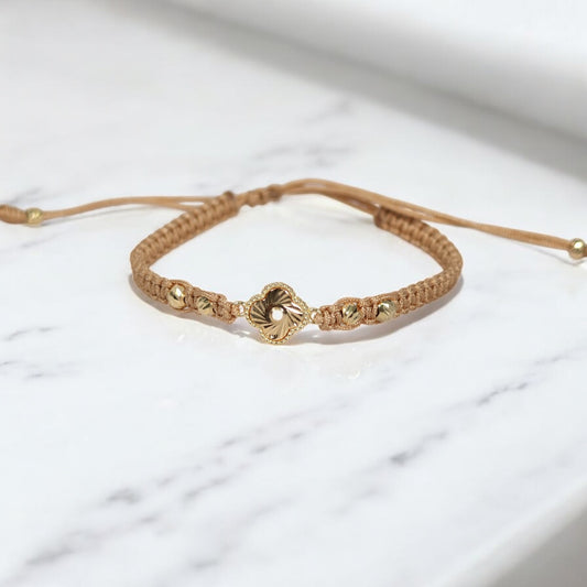 18K YG Diamond Cut Clover- Diamond Cut Balls Bracelet Tejido / 1.22gr / Adjustable /
