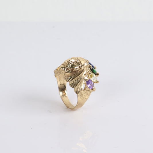 Multicolor Crystal Indio Ring 10K Yellow Gold / 5.2gr / Size 7.5