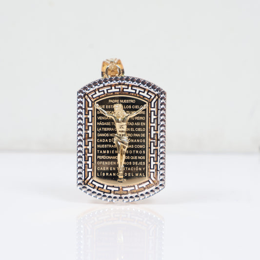 14K 3 Tone Crusifix Plate Pendant / 7.38gr / 1.6in /