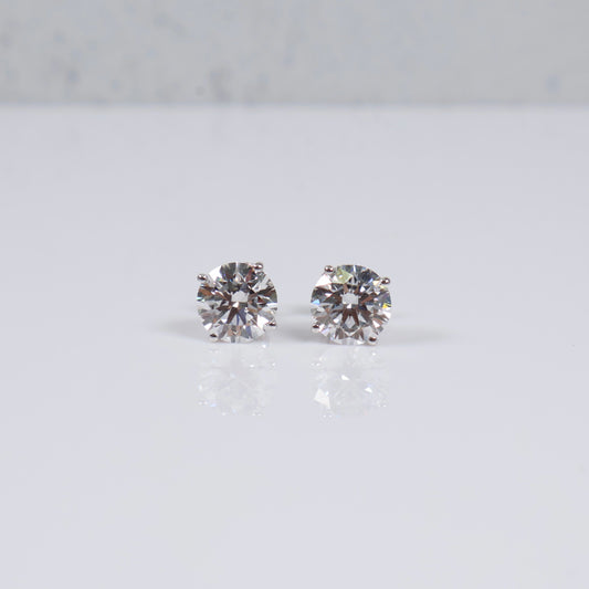 14K WG Lab Diamond Solitaire Round With Certificate Stud Earrings / 2.31gr / 8mm / 5 CTTW Lab VS / E-F
