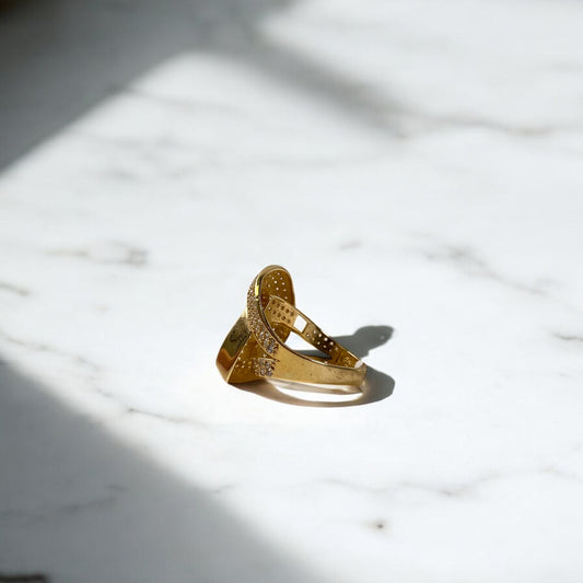 14K Yellow Gold Heart Ring With Zirconia / 4.7gr / Size 6