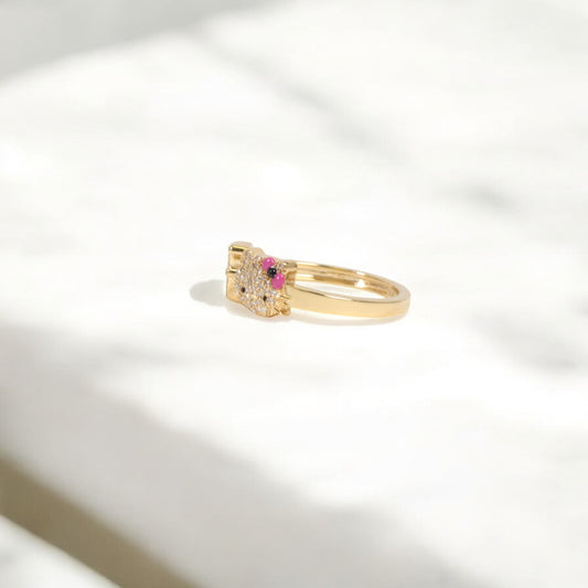 10K YG Diamond HK - Letter F Rings / 2.63gr / Sz 6 3/4 / 0.12Wt Dia