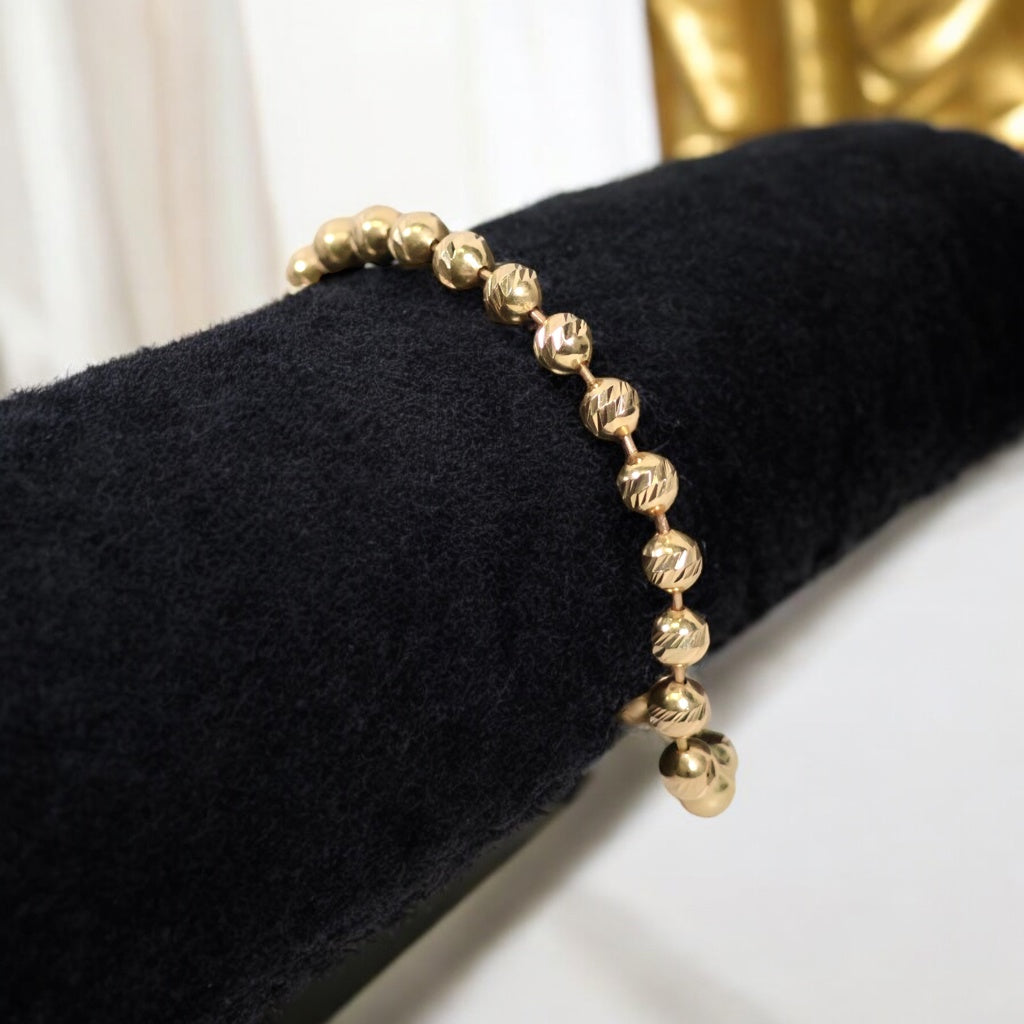 18K YG Military Balls Diamond Cut Bracelet / 9.25gr / 5.1mm / 7in /