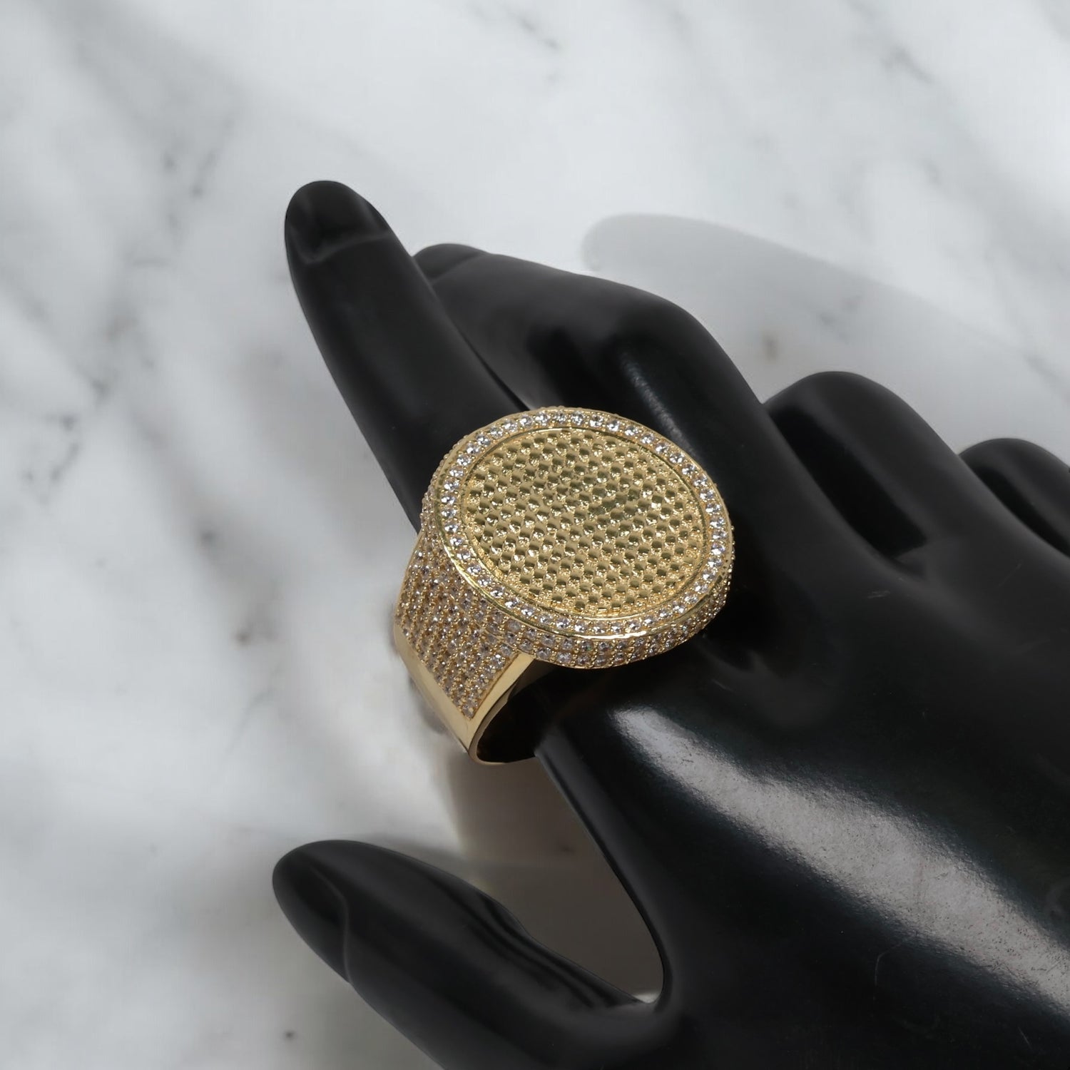 14K YG Luxury Round Rings / 17.44gr / Sz 12.5 / White Zircons