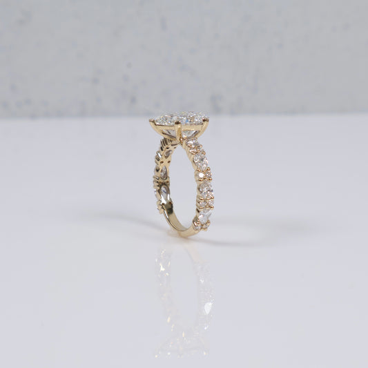 14K YG Lab Diamond Pear Cut Brilliant With Certificate Engagement Ring / 3.76gr / Sz 7 / 3.64 CTTW Lab VS / E-F