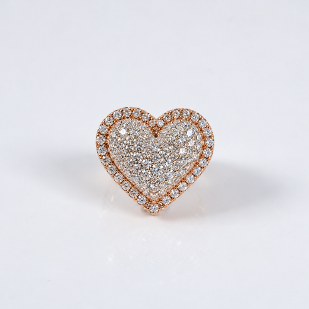 10K RG Diamond Heart Ring / 8.78gr / Sz 7 / 4.35Ct / VS2-SI / G-H