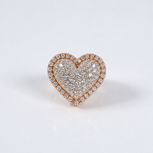 10K RG Diamond Heart Ring / 8.78gr / Sz 7 / 4.35Ct / VS2-SI / G-H