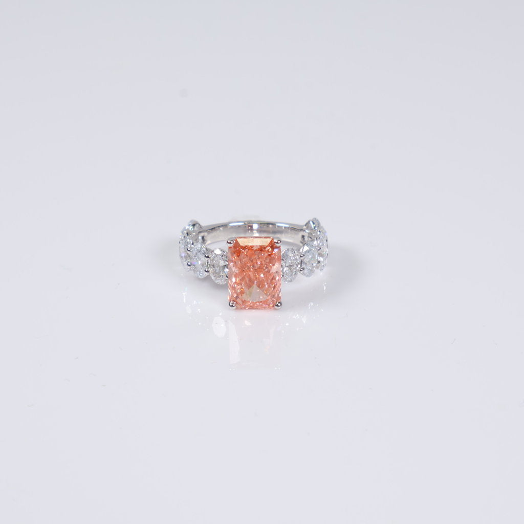 14K WG Lab Diamond Radiant Cut Pink Engagement Ring / 4.5gr / Sz 6.5 / 8Ct Lab / VS / F