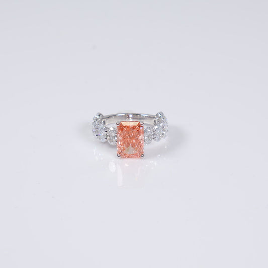 14K WG Lab Diamond Radiant Cut Pink Engagement Ring / 4.5gr / Sz 6.5 / 8Ct Lab / VS / F