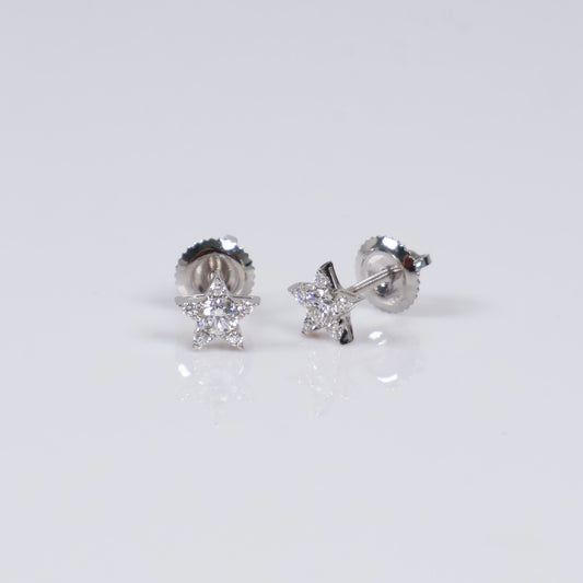 14K WG Lab Diamond  Mini Star Stud Earrings / 0.75gr / 6mm / 0.25 CTTW Lab VS / E-F