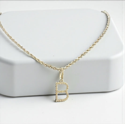Letter B Pendant 10K White Gold With Diamond / 2.5gr
