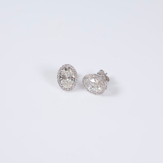 14K WG Lab Diamond Oval Cut Stud Earrings / 3.7gr / 13mm / 4.50Ct Lab / VS / F
