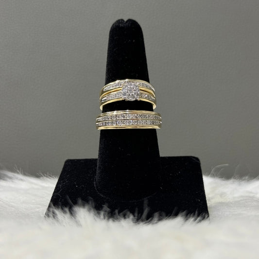 14K Yellow Gold Diamond Fashion Trio Engagement Ring 0.94Ct Dia / 11.2gr / Size 7M/10M