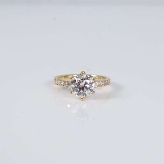 14K YG Lab Diamond Round Brilliant With Certificate Engagement Ring / 3.23gr / Sz 7 / 2Ct Lab Dia / E / VS1