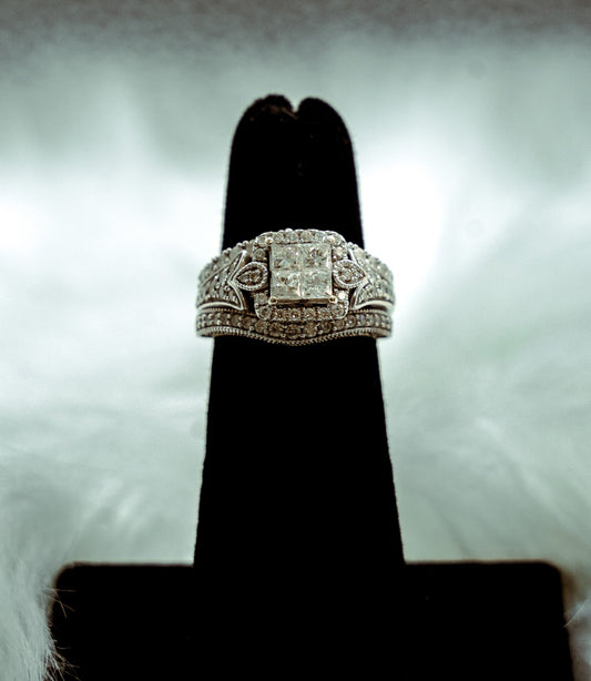 Marquise Engagement Ring 14K White Gold With Diamonds / 8.6gr / Size 4.5