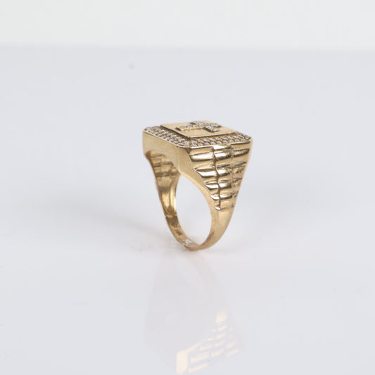 Square Cross Ring 10K Yellow Gold With Zirconia / 4.5gr / Size 9.5
