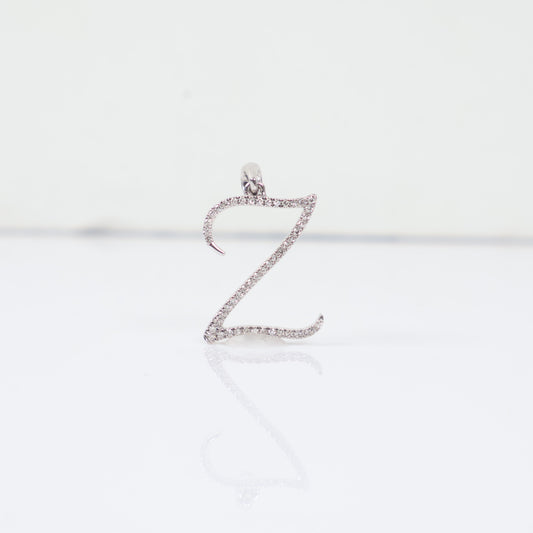 10K WG Diamond Little Letter Z Italics Pendant / 1.56gr / 0.8in / D-0.18Ct