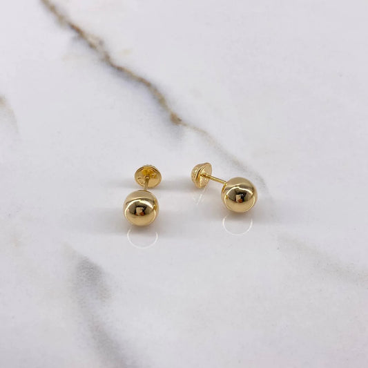 18K Yellow Gold Smooth Ball Stud Earrings / 0.65gr / 6mm